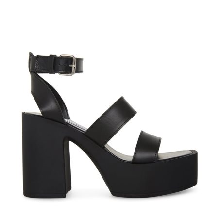 Black Steve Madden Dora Leather Women's Heels Sandals | PH 4568JVY